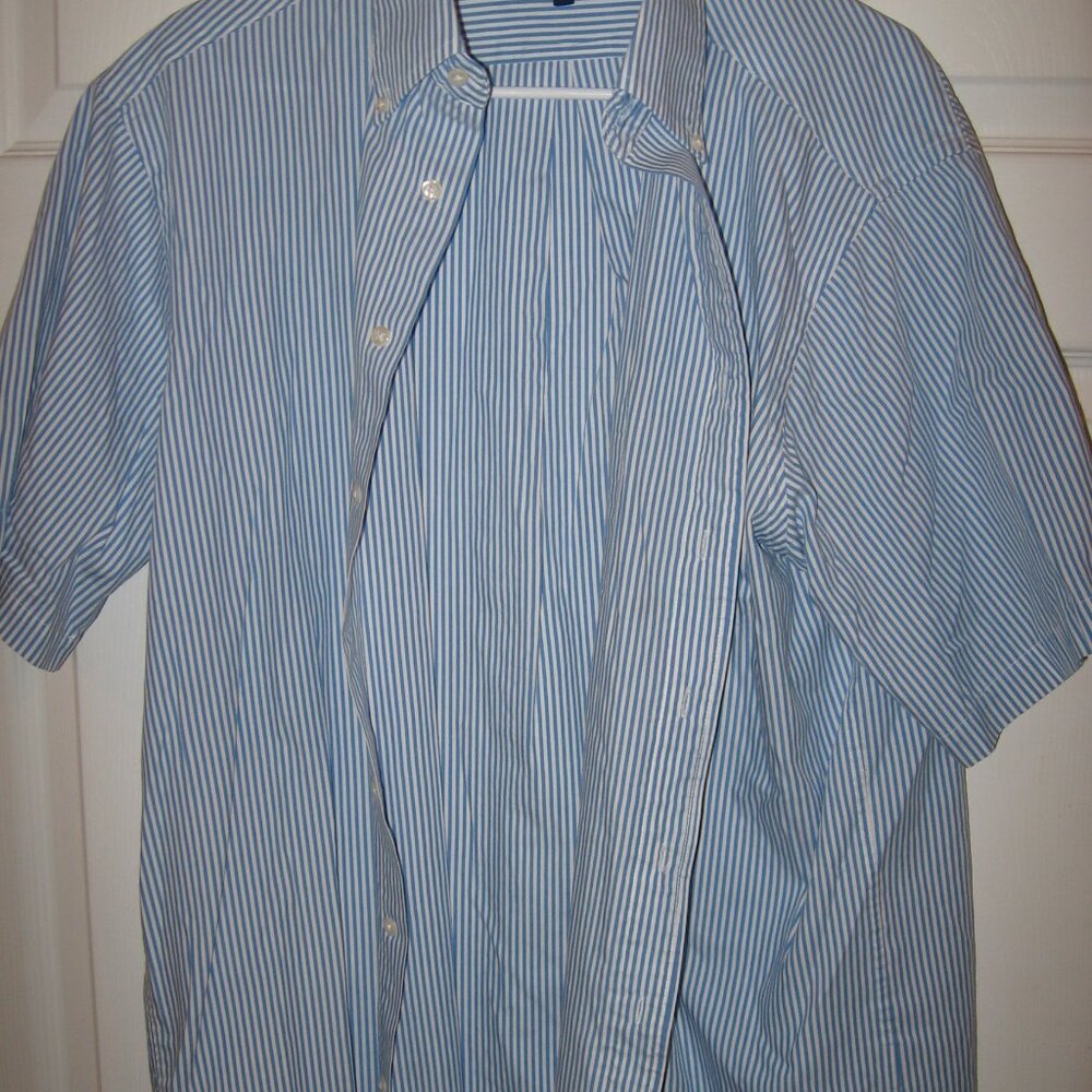 Meeting Street Blue/White Striped Short Sleeve Shirt Men's Size 16 Large